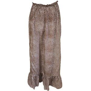 Silk Maxi Skirt Small Brown Print Ruffle Prairie Hem by What Comes Around Goes A